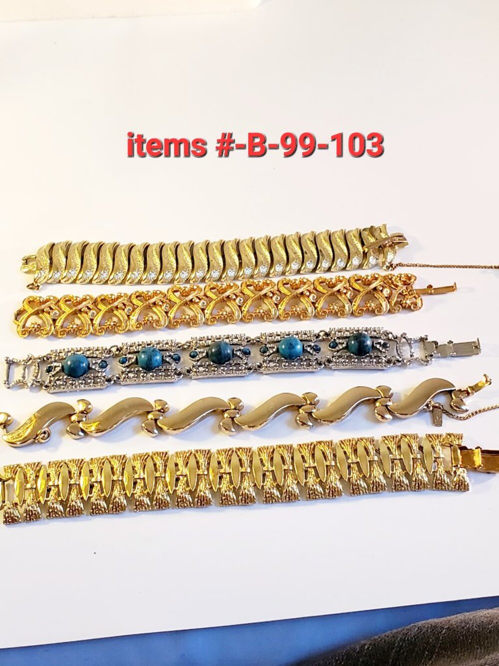5 Bracelets, items # B-99-103,.wt. 244 grams.